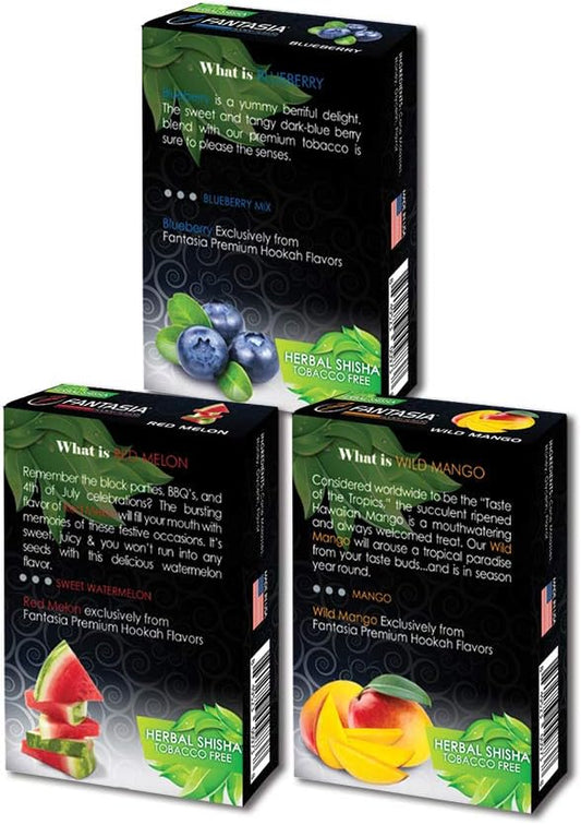 Fantasia Herbal Hookah, Hookah Flavors, Tobacco and Nicotine Free, Various Packaging, 50g